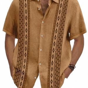 Plus Size Men's Vintage Geometric Ethnic Pattern Butt Down Shirts Lapel Hawaiian Summer Clothings For Party Holiday D4Gn#