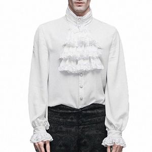 Victoria Shirt LG Mangas Jabot Lace Tie Men Gothic Punk Ruffle Frill Tops Casamento Halen Costume Men Vintange 2023 Camisa Y1MP#