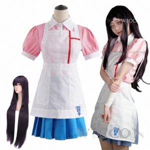 anime Danganrpa Cosplay Game Costume Mikan Tsumiki Women Dr Maid Full Set Uniform Halen Carnival Wig Clothes s1w7#