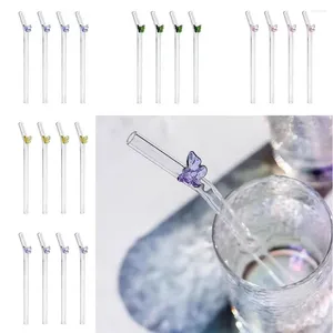 Canudos bebendo reutilizáveis cocktails bar ferramenta curva reta borboleta palha de vidro transparente