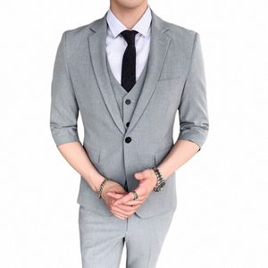 Jackt+Vest+Pantset Men Suits Half Sleeve Spring Summer Slim Slim British Smeeve Blazer Coat Trend Trend Male Designer Tuxedo K0x1＃