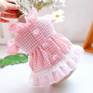 Dog Apparel Clothes Crystal Buckle Plaid Dress Fit Small Puppy Pet Cat Spring & Summer Cute Costume Skirt