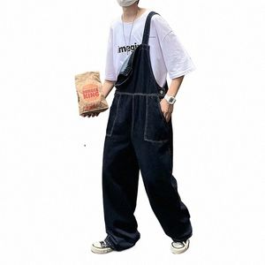 Jeans Uomo Tuta Giappone Tasche Vintage Wed Cinghie allentate Denim S-3XL Vaqueros College Pantaloni belli Harajuku Streetwear O9Py #