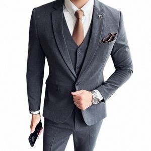 jacket+vest+pants 2022 Boutique Fi Mens Plaid Casual Busin Suit High-end Social Formal Suit 3 Pcs Set Groom Wedding F5sr#