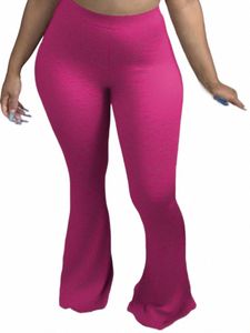 lw Plus Size High Waist Flared Stretchy Pants Summer Skinny Solid Casual Rose Red Pants For Women Bell Bottom Trousers 2024 q7Xc#