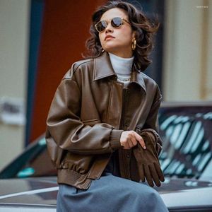 Women's Jackets Spring And Autumn Polo Collar Sheepskin Jacket Short Casual Solid Color Retro Coat