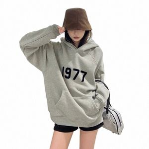 1977 Digital Hoodie Solid Color Retro American High Street Trendy Brand Hooded Sweater Women's Autumn Women's Clothing New Y6NQ#