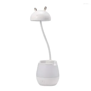 Lâmpadas de mesa 2 em 1 lâmpada de mesa ajustável com suporte de caneta Stand Warm Night Light Modern for Reading (White Bear)