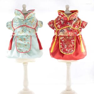 Dog Apparel Tang Suit Tassel Pet Clothes Warm Dress Coat Jacket Cat Puppy Floral Clothing For Dogs Teddy Red