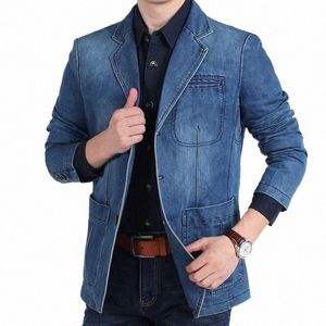 Męski dżinsowy Blazer Autumn Winter Cott Casual Fi Casual Fi Kurtka męska Slim Fit Suits Dżinsy Blazery plus rozmiar Masculino P1Z3#