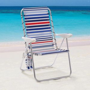 Camp Furniture Reclining Aluminum Beach Chair Outdoor Patio Chaise Portable Foldable Backpacking Camping Red White & Blue Stripe