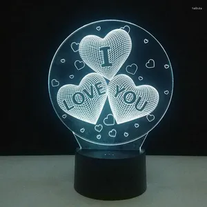 Party Decoration 3D Love Heart Shape Led Lamp Night Light Home Wedding Diy 7 Färger Byt pekbordälskare Pargåvor