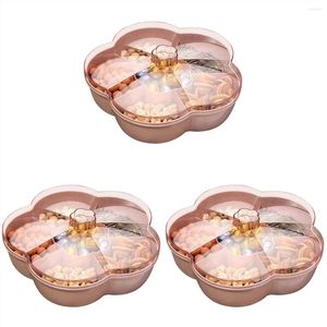 Gift Wrap 3X Snack Storage Box Flower Shape Tray With Lid Food Fruit Container Pink