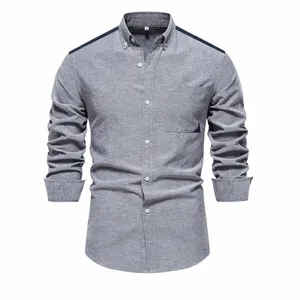 2024 New Spring Patchwork Oxford Shirt for Men Casual Wear Cott Blend Pocket Mens Shirts I9Kn#