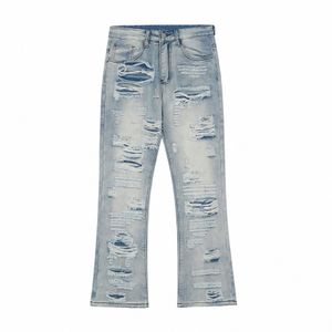 Vintage rippade denim jeans för mäns blå high street ons förstörde blossade jeans smala fit distriktade denim byxor hip hop v1x4#