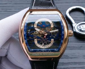 Новый Vanguard YachTing Корпус из розового золота V45 S6 YACHT Skeleton Синий циферблат Автоматические мужские часы Кожаный резиновый ремешок Спортивные часы hello1017685