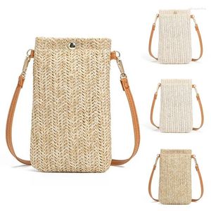 Umhängetaschen Frauen Handtasche Mode Gewebt Stroh Damen Umhängetasche Messenger Tasche Sommer Strand Pack Kleine Handy Schlanke Geldbörse