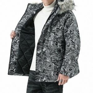 S-3XL Plus Size Estilo Chinês Peixe Impresso Lg Manga Oversized Puff Parka Casacos Masculino Feminino Roupas Quentes com Pele Com Capuz l2y8 #