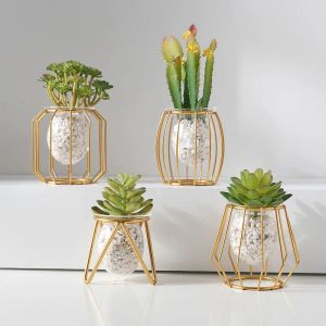 Planters Nordic Iron Vase Simple Wrought Iron Hollow Glass Test Tube Hydroponic Vase Light Luxury Flower Pot Creative Home Decoration