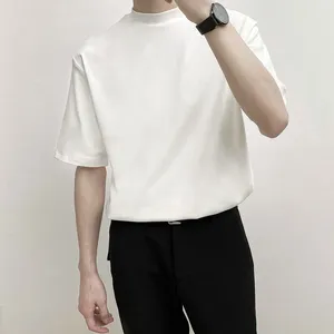 Camiseta masculina verão cor sólida meia gola alta base camiseta de manga curta para homem