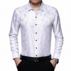Hot Selling Mens Floral Dr Shirt LG Sleeve Silk Shirt Male Fi Printing Thin Soft Satin Silk Clothes S8We#