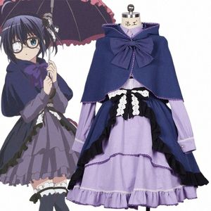 anime Takani Rikka Cosplay Costume Lolita Maid Purple Dr Bow Cloak Halen Girl Uniform O7NY#