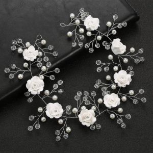 Hårklämmor Barrettes Pearl White Flower pannband Kristall Brudtillbehör Handgjorda hårband Pärlor Dekorationskam för kvinnor Drop Deli Otrlg