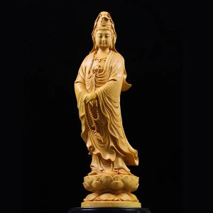 Sculture Intaglio Del Legno Guanyin Buddha Figure Decorative Statua Cinese Feng Shui Buddha Casa Soggiorno Ufficio StatuaConsegna gratuita