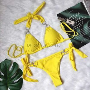 Kvinnors badkläder gul sexig bikinis 2024 Kvinnor fast färg badkläder kvinnlig baddräkt badkläder baddräkt brasiliansk bikini set pool bather t240328