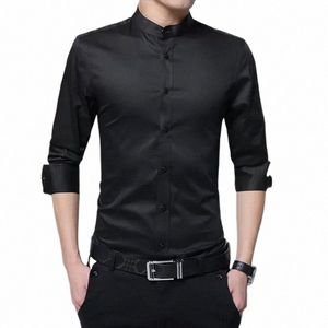 Coreano Fi Mens Camisas Casuais Stand-up Collar Busin Camisas Homens Lg-sleeved Camisas Slim-fit Roupas Masculinas Z5Jv #