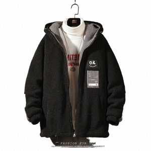 2020 casaco masculino de lã de cordeiro com capuz manga LG grosso quente à prova de vento sólido Fi estilo casual outono inverno masculino parkas Q4OD #