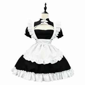 Çin chgsam anime cosplay hizmetçi kostümü artı beden lolita prens halen siyah beyaz Japon okul kızı kawaii giyim g9pg#