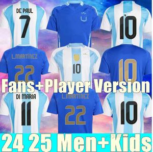 Camisa argentina 2024 Copa América MESSIs MARADONA Argentino camisas de futebol kit infantil versão do jogador J.ALVAREZ MAC ALLISTER DI MARIA DE PAUL L.MARTINEZ camisa 24-25