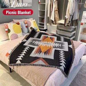 Coperte 130x160 cm Nero Lavorato A Maglia Da Picnic Per Letti Nordic Outdoor Rombo Stampato Tappetino Da Campeggio Morbido Boho Coperta Da Tiro Copriletto