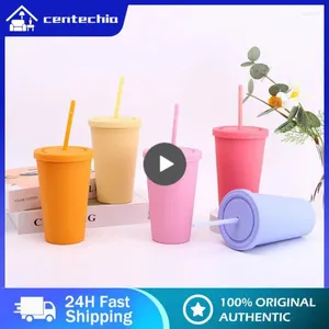 Mugs Double Walled Cup With Cover Straw Plastics Rubber Water High-quality Cute Coffee Tableware Thermostability