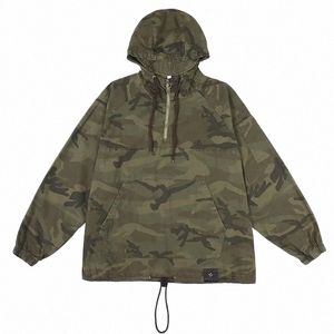 Mens Camoue Hoodie Half Zipper Outdoor Windproof Thin Military Hooded Charge Jacka Casual Loose LG Sleeved Trench Coat I2KY#