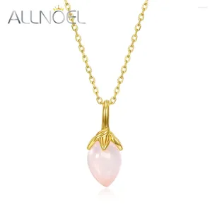 Pendants ALLNOEL Natural Rose Quartz 925 Sterling Sliver Pendant Necklace For Women Water Drop Lily Of The Valley Flower Romance Jewelry