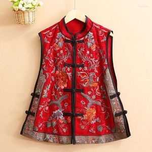 Etniska kläder 2024 Summer Chinese Style Vintage Embroidery Women Vest Tangsuit Qipao Coat Traditionell Oriental Loose PD