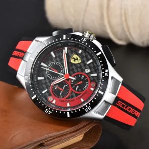 Bästa pris Ferrar -handledsklockor för män 2024 Nya herrklockor Alla Dial Work Quartz Watch High Quality Top Luxury Brand Chronograph Clock Fashion Rubber Belt