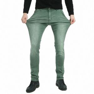 Brother Wang Brand 2023 New Men's Elastic Jeans Fi Slim Skinny Jeans Casual Pants Byxor Jean Male Green Black Blue C2GT#