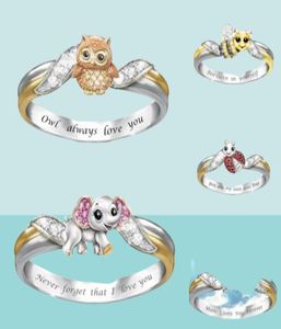 Sowa zawsze kocham cię pierścionki dla dziewcząt panie śliczne pierścienie zwierząt jednorożec pszczoła słonia żółw pierścienia 6014219