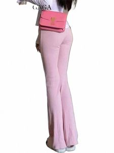 Womengaga ragazza rosa pantaloni a zampa d'elefante delle donne 2023 autunno nuovo sexy a vita alta Lace Up elastico sottile Cott pantaloni casual coreano IG0Q a0pi #