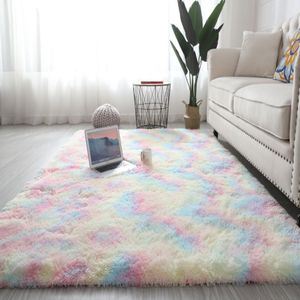 Colorful Rugs For Bedroom Floor Rainbow Fluffy Carpet Kids Girls Living Room Rug Cute Area Plush Shaggy Nordic Modern Home Decor 2337I