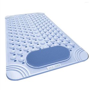 Bath Mats Bathtub Mat Non-Slip Rubber Shower With Drain Holes Suction Cups Quick Feet Massage Blue