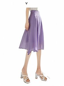 vimly Purple Solid High Waist A Line Elegant Women Chic Lg Skirts 2023 Summer New A Line Thin Elegant Female Skirt Office Lady y7kC#