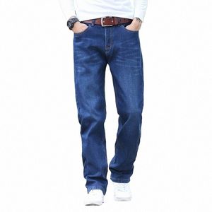 varm fleece velet jeans män denim stor storlek 40 42 44 vinter manlig tjockare svarta jean byxor mens lösa hög midja fjäderbyxor k6po#