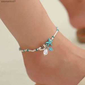 Anklets Bohemian Blue and White Crystal Zhuhai Star Pearl Stone Naszyjnik Czech Bransoletowy Bransoletowy Buty Beach Jewelryl2403