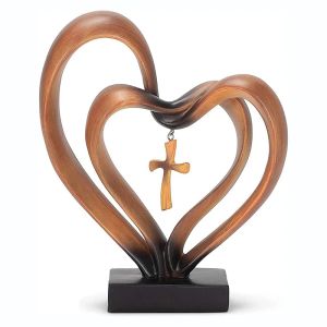 Miniature Pasqua Gesù Cuori Intrecciati Croce Decorazione Accessorio con 2 Cuori Uniti, Decorazioni Croce di Gesù per la Tavola Cristiana in Piedi