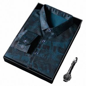 new Men's Casual and Fiable Lg Sleeved Shirt with Printed Anti Wrinkle Busin Shirt b01D#