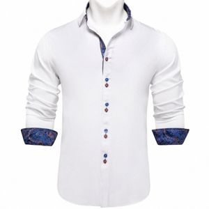 Klasyczna biała koszulka Inderun Man Koszulka imprezowa tyłek Downown Cllar Shirts for Men Causal Lg Rękaw Fi Patchwork Bluzki B3v8#